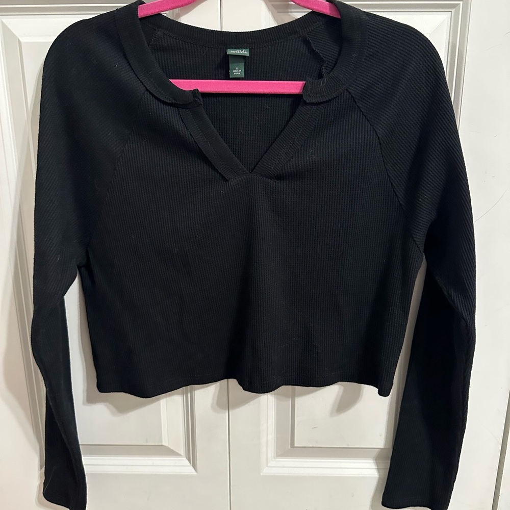 Target Black Ribbed V-Neck Long Sleeve Top